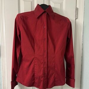 Crimson Red NY & Co Button Down Tailored French Cuff Blouse Small